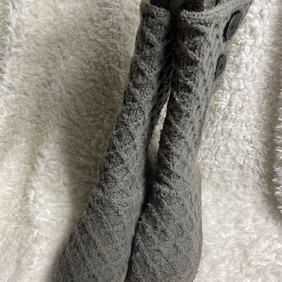 UGG AUSTRALIA Lattice Cardy Genuine Sheepskin Knit Tall Gray Boots big girl SZ4 - Picture 8 of 12
